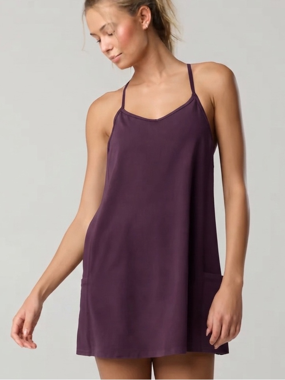 NWT Aerie Off Line Sz S OG Purple Athleisure Racer Back Built In Short Dress